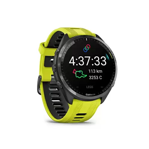 Умные часы Garmin Forerunner 965 черные, темно-серый DLC/титановый безель, ремешок - желто-черный 