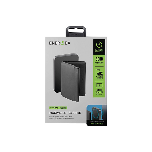 Внешний аккумулятор с бумажником EnergEA MagWallet CASH, 5000W Magsafe 15W USB-C 20W, темно-серый