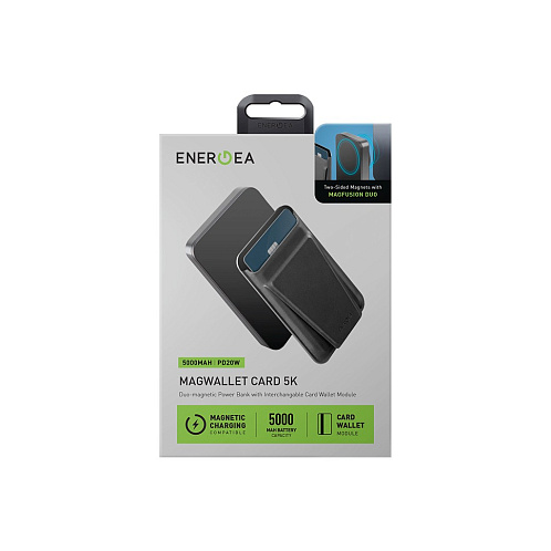 Внешний аккумулятор с картхолдером EnergEA MagWallet CARD 5000 мАч, Magsafe 15W, USB-C 20W, черный