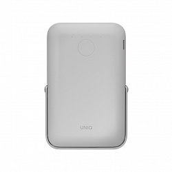 Внешний аккумулятор Uniq HOVEO 5000W, беспровод 15W, провод USB-C 20W, подставка, светло-серый