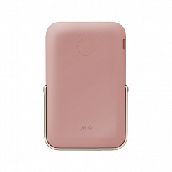 Внешний аккумулятор Uniq HOVEO 5000W, беспровод 15W, провод USB-C 20W, подставка, розовый